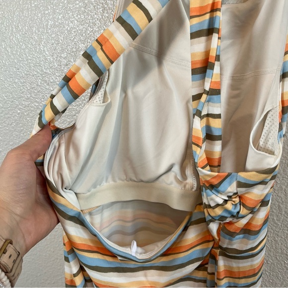 PrAna Striped Midi Dress Built-In Bra Cross Back Orange and Blue MD - Picture 6 of 9